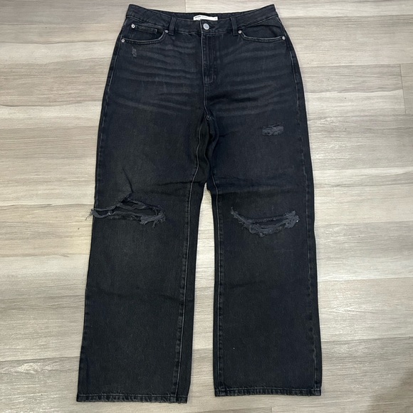 Garage Wide Leg High Waist Black Distressed Jeans - Picture 1 of 4